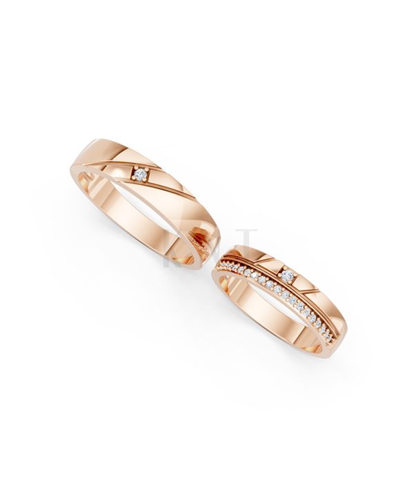 Nhẫn cưới E389 màu vàng hồng Rose Gold thiết kế đối xứng, phong cách, ấn tượng