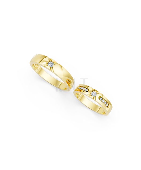 Nhẫn cưới E390 màu Vàng Gold vàng 10K/14K/18K/607 đính đá nhỏ, thanh lịch