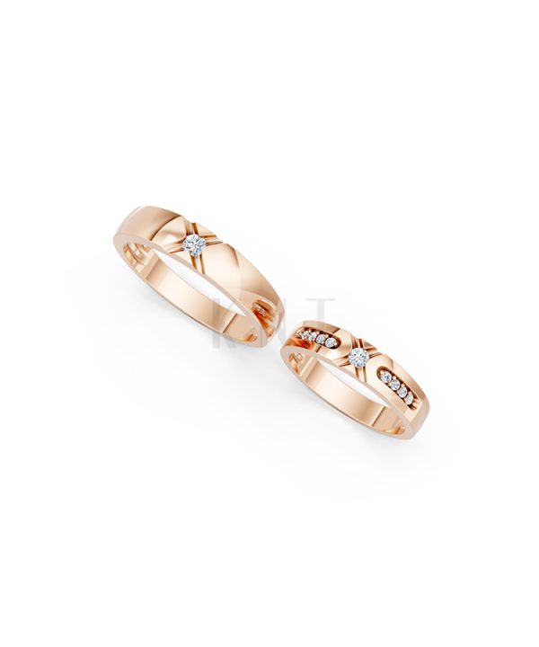 Nhẫn cưới E390 màu vàng hồng Rose Gold cặp đôi, phong cách trẻ trung, nổi bật