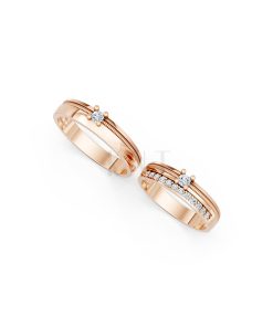 Nhẫn cưới E395 màu vàng hồng Rose Gold thiết kế đối xứng, phong cách, ấn tượng