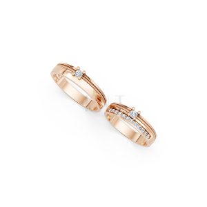 Nhẫn cưới E395 màu vàng hồng Rose Gold thiết kế đối xứng, phong cách, ấn tượng