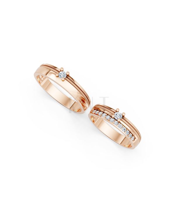 Nhẫn cưới E395 màu vàng hồng Rose Gold thiết kế đối xứng, phong cách, ấn tượng