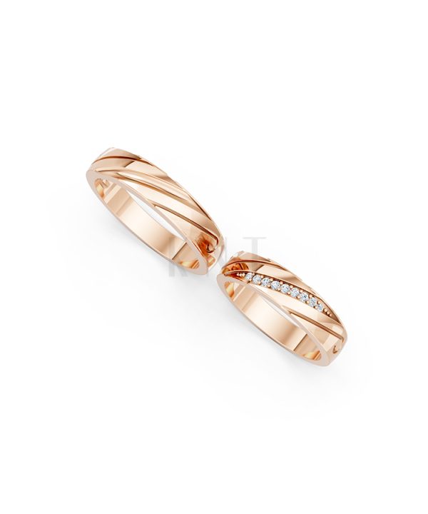 Nhẫn cưới E403 màu vàng hồng Rose Gold vàng đẹp, họa tiết hình học, độc đáo