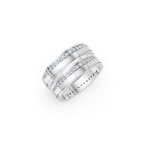 Nhẫn cưới E427 màu vàng trắng White Gold kiểu dáng hiện đại, nổi bật