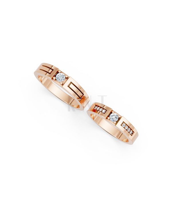 Nhẫn cưới E448 màu vàng hồng Rose Gold vàng đẹp, họa tiết hình học, độc đáo