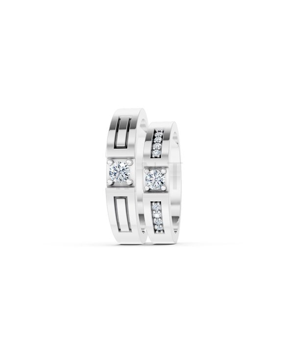 Nhẫn cưới E448 màu vàng trắng White Gold vàng sáng bóng, thiết kế trẻ trung