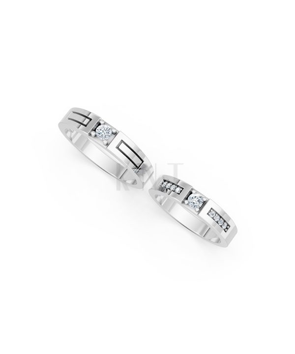 Nhẫn cưới E448 màu vàng trắng White Gold kiểu dáng cá tính, hiện đại