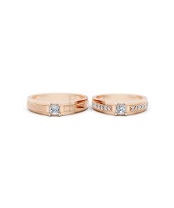 Nhẫn cưới E468 màu vàng hồng Rose Gold vàng đẹp, họa tiết hình học, độc đáo