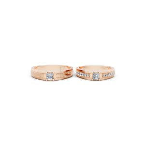 Nhẫn cưới E468 màu vàng hồng Rose Gold vàng đẹp, họa tiết hình học, độc đáo