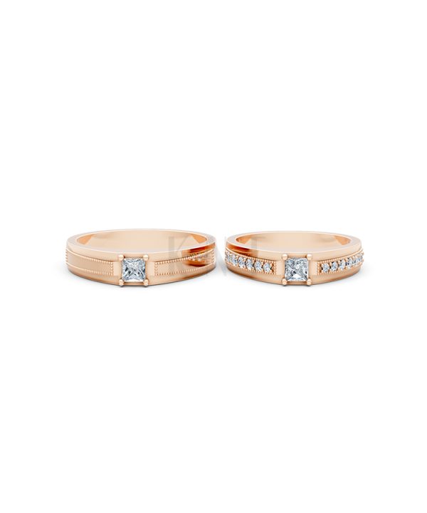 Nhẫn cưới E468 màu vàng hồng Rose Gold vàng đẹp, họa tiết hình học, độc đáo