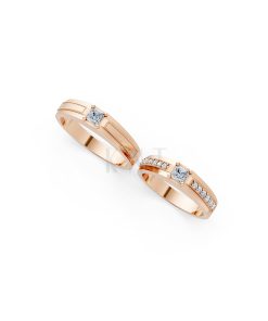 Nhẫn cưới E468 màu vàng hồng Rose Gold thiết kế đối xứng, phong cách, ấn tượng