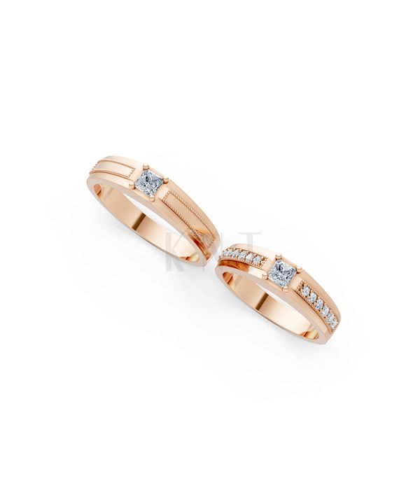 Nhẫn cưới E468 màu vàng hồng Rose Gold thiết kế đối xứng, phong cách, ấn tượng