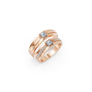 Nhẫn cưới E468 màu vàng hồng Rose Gold họa tiết ấn tượng, cá tính