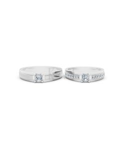 Nhẫn cưới E468 màu vàng trắng White Gold vàng sáng bóng, thiết kế trẻ trung