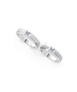 Nhẫn cưới E468 màu vàng trắng White Gold vàng sáng, đường nét sắc sảo, tinh tế