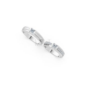 Nhẫn cưới E468 màu vàng trắng White Gold vàng sáng, đường nét sắc sảo, tinh tế