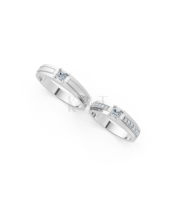 Nhẫn cưới E468 màu vàng trắng White Gold vàng sáng, đường nét sắc sảo, tinh tế