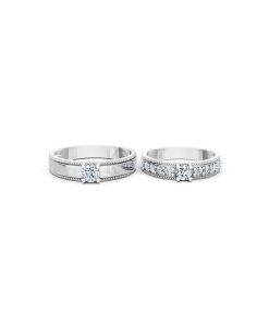 Nhẫn cưới E471 màu vàng trắng White Gold kiểu dáng cá tính, hiện đại