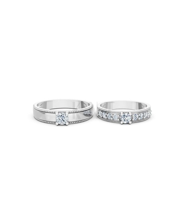 Nhẫn cưới E471 màu vàng trắng White Gold kiểu dáng cá tính, hiện đại