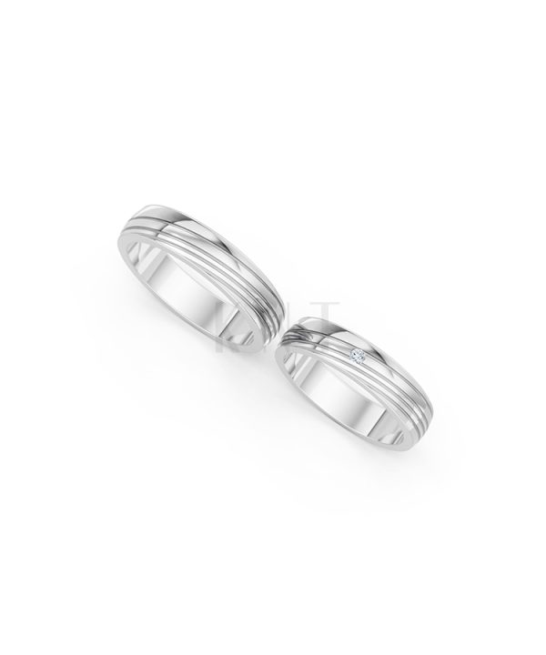 Nhẫn cưới E485 màu vàng trắng White Gold vàng sáng, đường nét sắc sảo, tinh tế