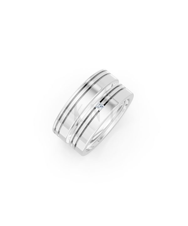 Nhẫn cưới E493 màu vàng trắng White Gold kiểu dáng hiện đại, nổi bật