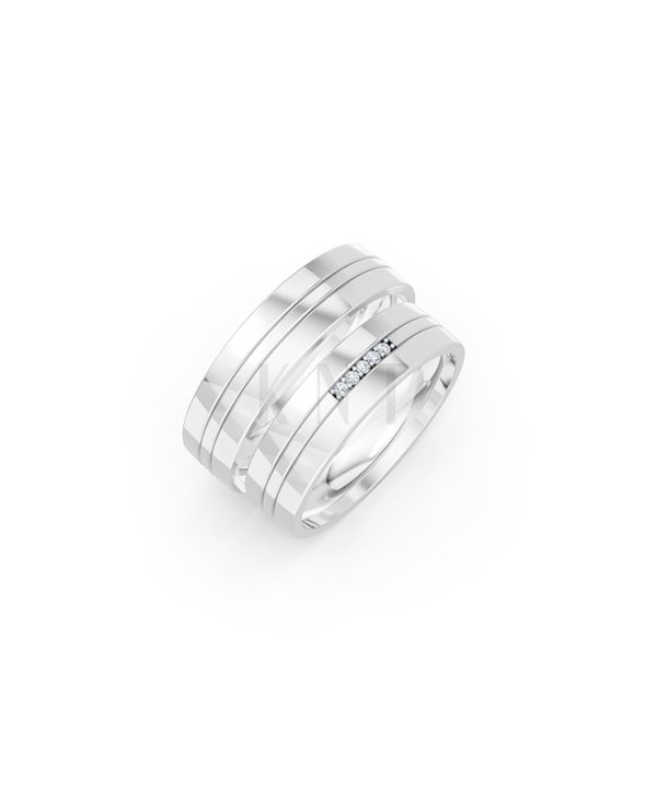 Nhẫn cưới E494 màu vàng trắng White Gold kiểu dáng hiện đại, nổi bật