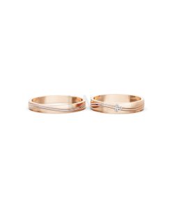 Nhẫn cưới E495 màu vàng hồng Rose Gold thiết kế đối xứng, phong cách, ấn tượng