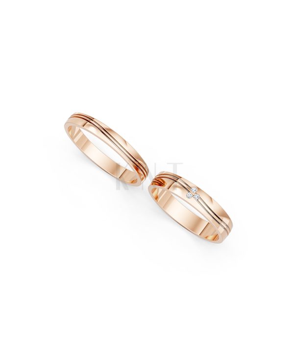Nhẫn cưới E495 màu vàng hồng Rose Gold vàng đẹp, họa tiết hình học, độc đáo
