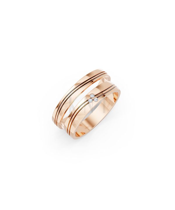 Nhẫn cưới E495 màu vàng hồng Rose Gold họa tiết ấn tượng, cá tính