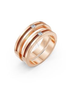 Nhẫn cưới E496 vàng hồng Rose Gold họa tiết ấn tượng, cá tính