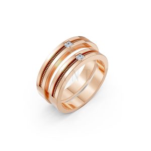 Nhẫn cưới E496 vàng hồng Rose Gold họa tiết ấn tượng, cá tính
