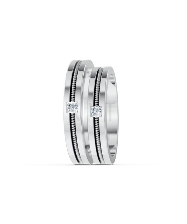 Nhẫn cưới E496 vàng trắng White Gold vàng sáng, đường nét sắc sảo, tinh tế