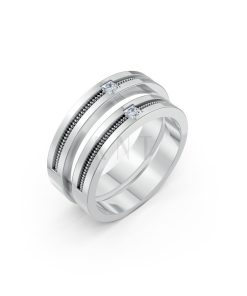 Nhẫn cưới E496 vàng trắng White Gold kiểu dáng hiện đại, nổi bật