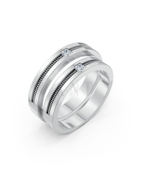 Nhẫn cưới E496 vàng trắng White Gold kiểu dáng hiện đại, nổi bật