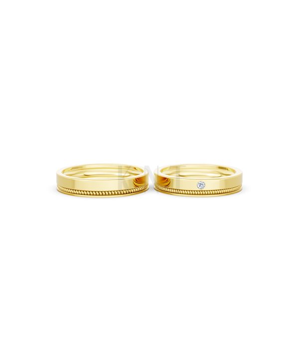 Nhẫn cưới E515 thiết kế tinh xảo, đường nét mềm mại màu Vàng Gold vàng 10K/14K/18K/607 đính đá nhỏ, thanh lịch