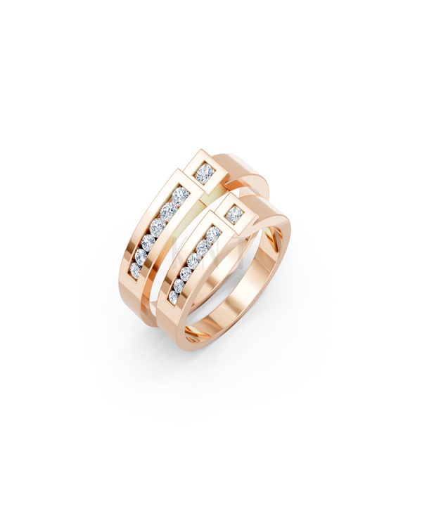 Nhẫn cưới E55 màu vàng hồng Rose Gold họa tiết ấn tượng, cá tính