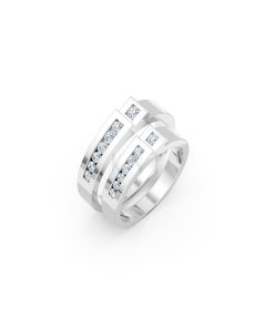 Nhẫn cưới E55 màu vàng trắng White Gold kiểu dáng hiện đại, nổi bật