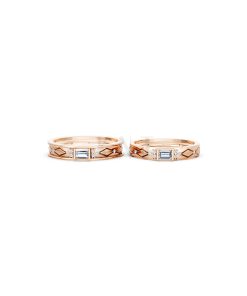 Nhẫn cưới E614 phong cách hiện đại, đá hình chữ nhật độc đáo màu vàng hồng Rose Gold thiết kế đối xứng, phong cách, ấn tượng
