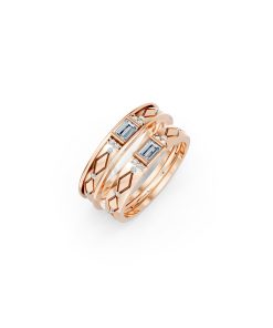 Nhẫn cưới E614 phong cách hiện đại, đá hình chữ nhật độc đáo màu vàng hồng Rose Gold họa tiết ấn tượng, cá tính
