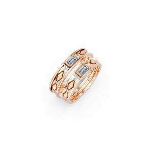 Nhẫn cưới E614 phong cách hiện đại, đá hình chữ nhật độc đáo màu vàng hồng Rose Gold họa tiết ấn tượng, cá tính
