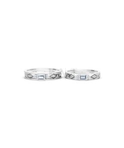 Nhẫn cưới E614 phong cách hiện đại, đá hình chữ nhật độc đáo màu vàng trắng White Gold vàng sáng bóng, thiết kế trẻ trung