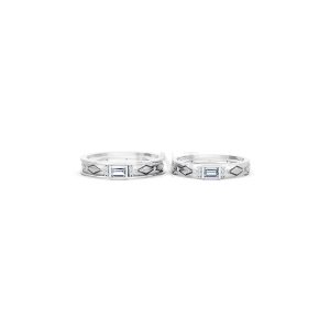 Nhẫn cưới E614 phong cách hiện đại, đá hình chữ nhật độc đáo màu vàng trắng White Gold vàng sáng bóng, thiết kế trẻ trung