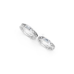 Nhẫn cưới E614 phong cách hiện đại, đá hình chữ nhật độc đáo màu vàng trắng White Gold vàng sáng, đường nét sắc sảo, tinh tế