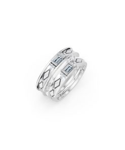 Nhẫn cưới E614 phong cách hiện đại, đá hình chữ nhật độc đáo màu vàng trắng White Gold kiểu dáng hiện đại, nổi bật
