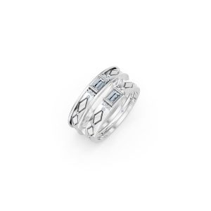 Nhẫn cưới E614 phong cách hiện đại, đá hình chữ nhật độc đáo màu vàng trắng White Gold kiểu dáng hiện đại, nổi bật
