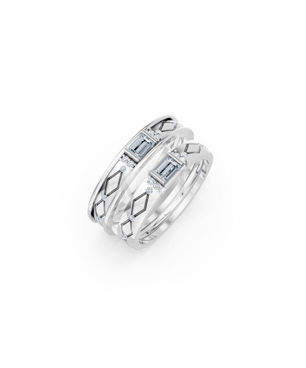 Nhẫn cưới E614 phong cách hiện đại, đá hình chữ nhật độc đáo màu vàng trắng White Gold kiểu dáng hiện đại, nổi bật