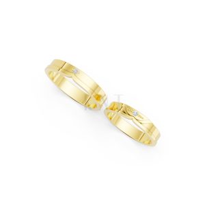 Nhẫn cưới E615 đường nét uốn lượn mềm mại và tinh tế màu Vàng Gold vàng 10K/14K/18K/607 đính đá nhỏ, thanh lịch
