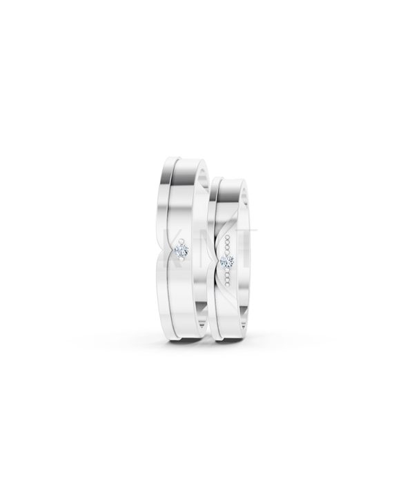 Nhẫn cưới E615 đường nét uốn lượn mềm mại và tinh tế màu vàng trắng White Gold vàng sáng, đường nét sắc sảo, tinh tế