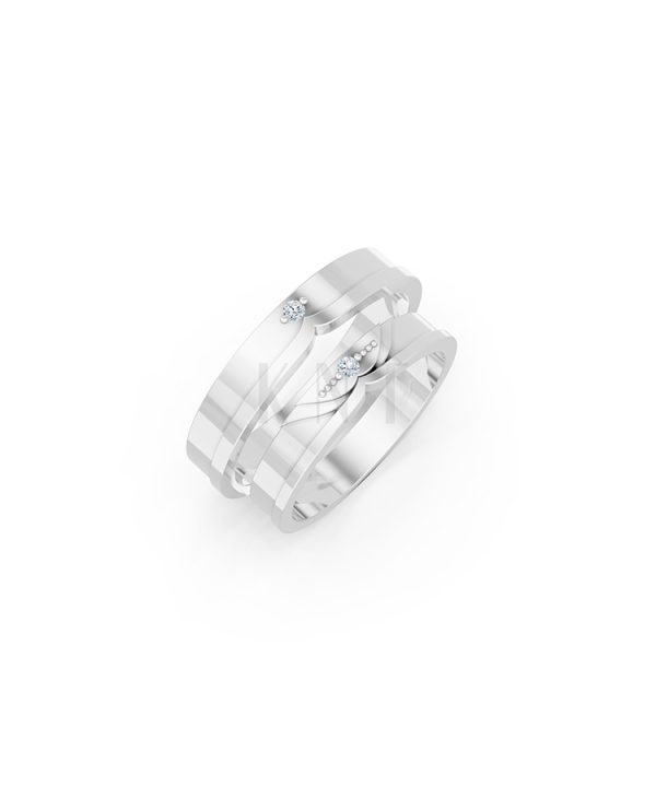 Nhẫn cưới E615 đường nét uốn lượn mềm mại và tinh tế màu vàng trắng White Gold kiểu dáng hiện đại, nổi bật