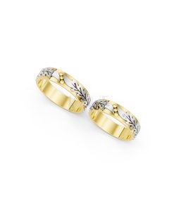 Nhẫn cưới E616 hoạ tiết lá cây mềm mại, thiết kế hiện đại phối màu Dual Color vàng đẹp, họa tiết hình học, độc đáo